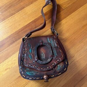 Jaclyn Inc Brown Leather Women Bag with Embroidered Accents